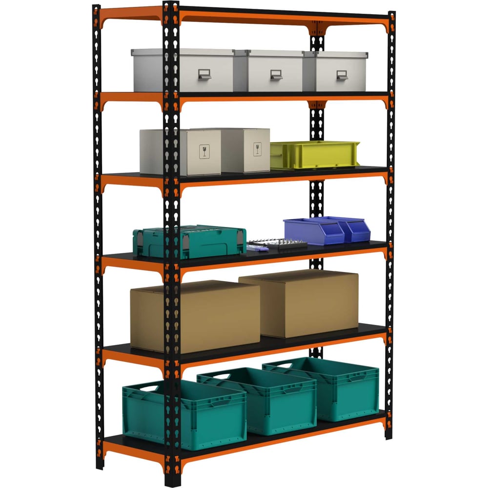 Изображение товара Стеллаж ООО Металекс MID 2200x1400x600 6 полок стальной оранжево-черный