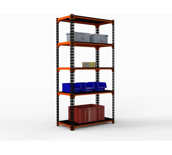 Изображение товара Стеллаж ООО Металекс MID 2200x1000x400 5 полок оранжево-чёрный 107076