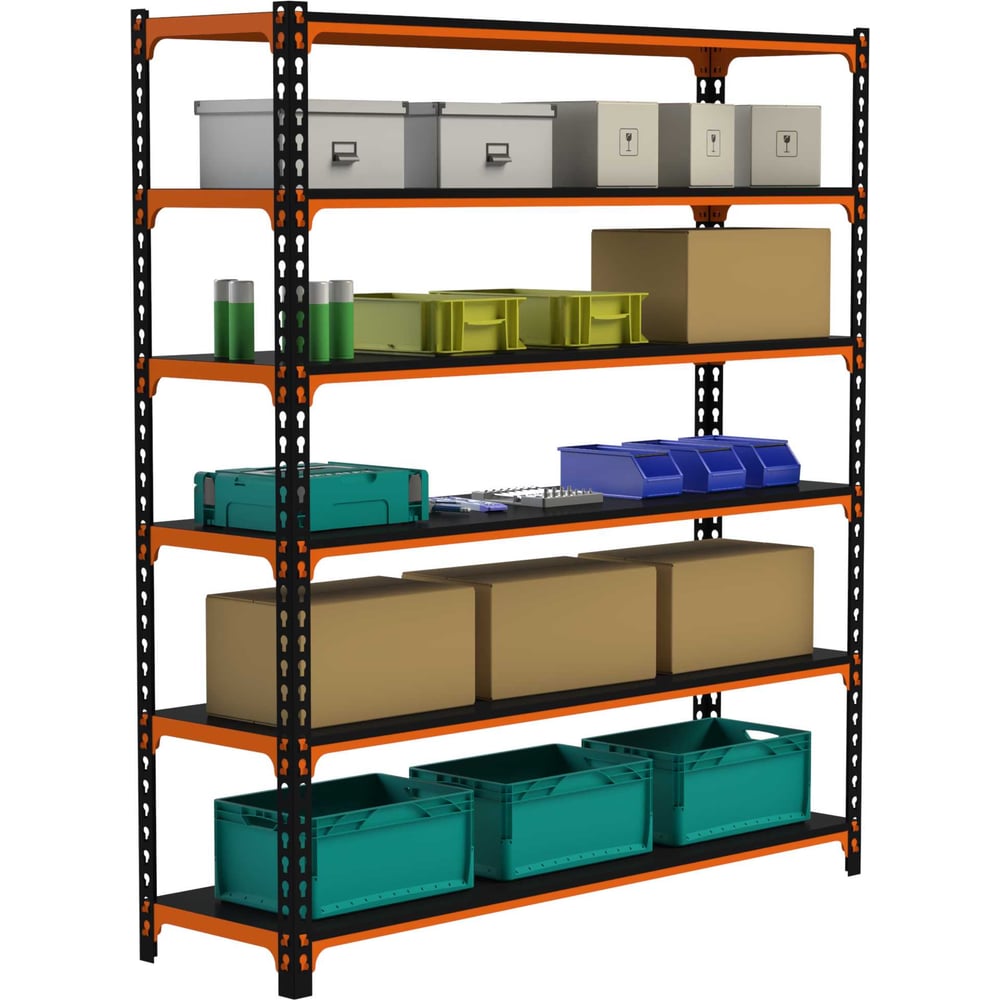 Изображение товара Стеллаж металлический с 6 полками 2200x1600x600 оранжево-чёрный ООО Металекс MID