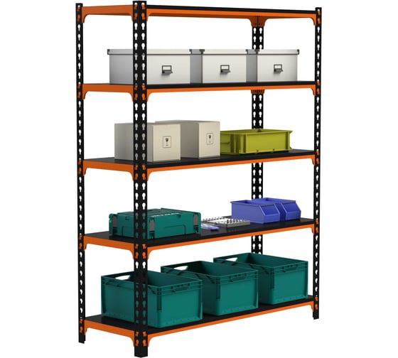 Изображение товара Стеллаж ООО Металекс MID 1800x1400x500 5 полок оранжево-чёрный 107053
