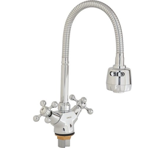 Изображение товара Смеситель для кухни ARCO DA VELLA маховик крест, с гайкой, гибкий излив хром А48(1)07CHR 14685