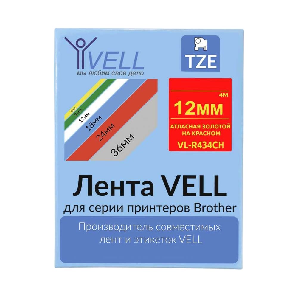 Изображение товара Атласная лента Vell VL-R434CH 12мм золотая на красном для термотрансферной печати