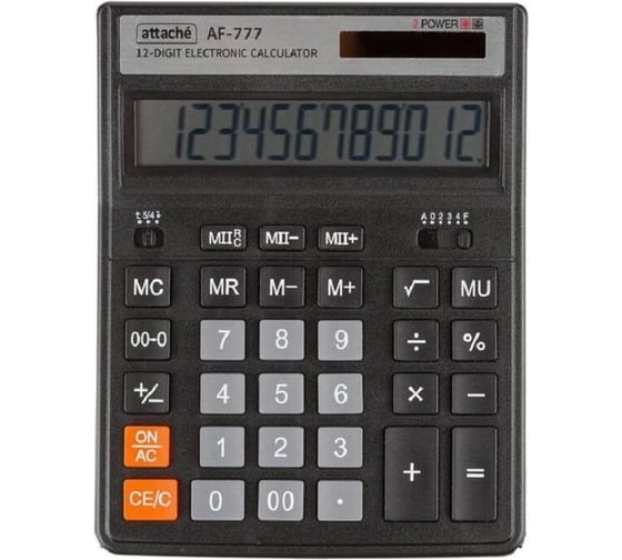 Изображение товара Настольный полноразмерный калькулятор Attache af-777, 12-разрядный, двойное питание, 200x155 мм, черный 1572675