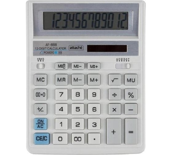 Изображение товара Настольный полноразмерный калькулятор Attache af-888, 12-разрядный, двойное питание, 204x158мм, белый 1572674