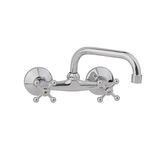 Изображение товара Смеситель для кухни ARCO DA VELLA пристенный маховик металл, крест верхний излив А4607 06451