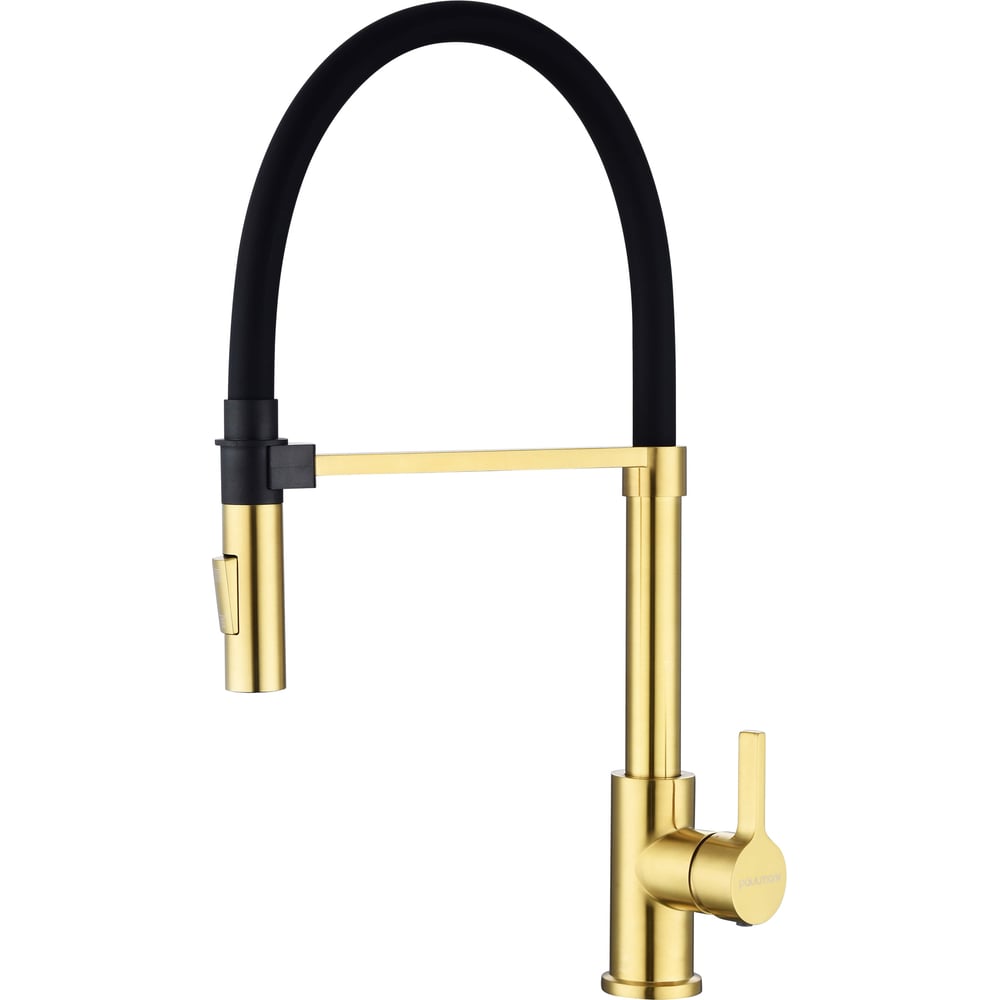 Изображение товара Смеситель для кухни Paulmark Halt брашированное золото однорычажный гибкий излив