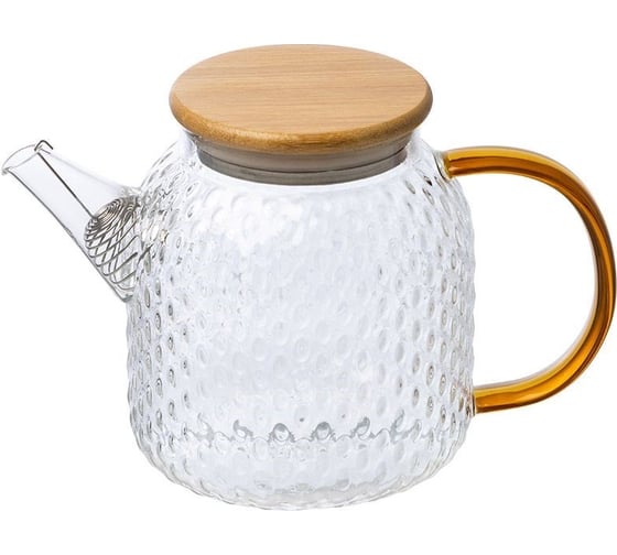 Изображение товара Заварочный чайник Leonord aroma, объем 1 л, из боросиликатного стекла с рельефом, с крышкой из бамбука 105040