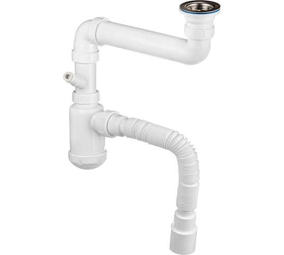 Изображение товара Сифон со смещением для выпуска MasterProf 48-52 мм, 1.1/2"х40 с нерж.решеткой, гофротрубой 40x40/50, дополнительным патрубком с отводом для с/м ИС.110635