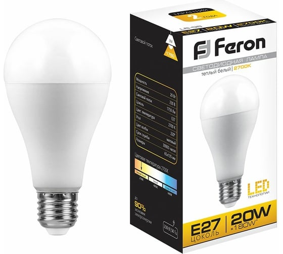 Изображение товара Светодиодная лампа FERON 20W 230V E27 2700K, LB-98 25787