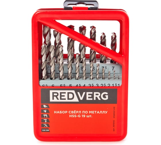 Изображение товара Набор сверл по металлу 19 шт HSS-G, 1-10 мм (501042) REDVERG 6680976