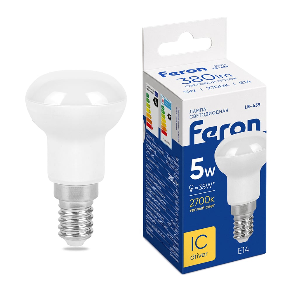 Изображение товара Светодиодная лампа FERON 5W 230V E14, 2700K, LB-439 25516