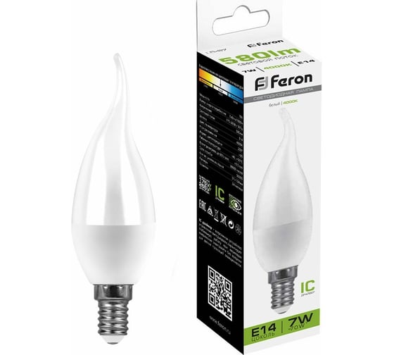 Изображение товара Светодиодная лампа FERON 7W 230V E14 4000K на ветру, LB-97 25761