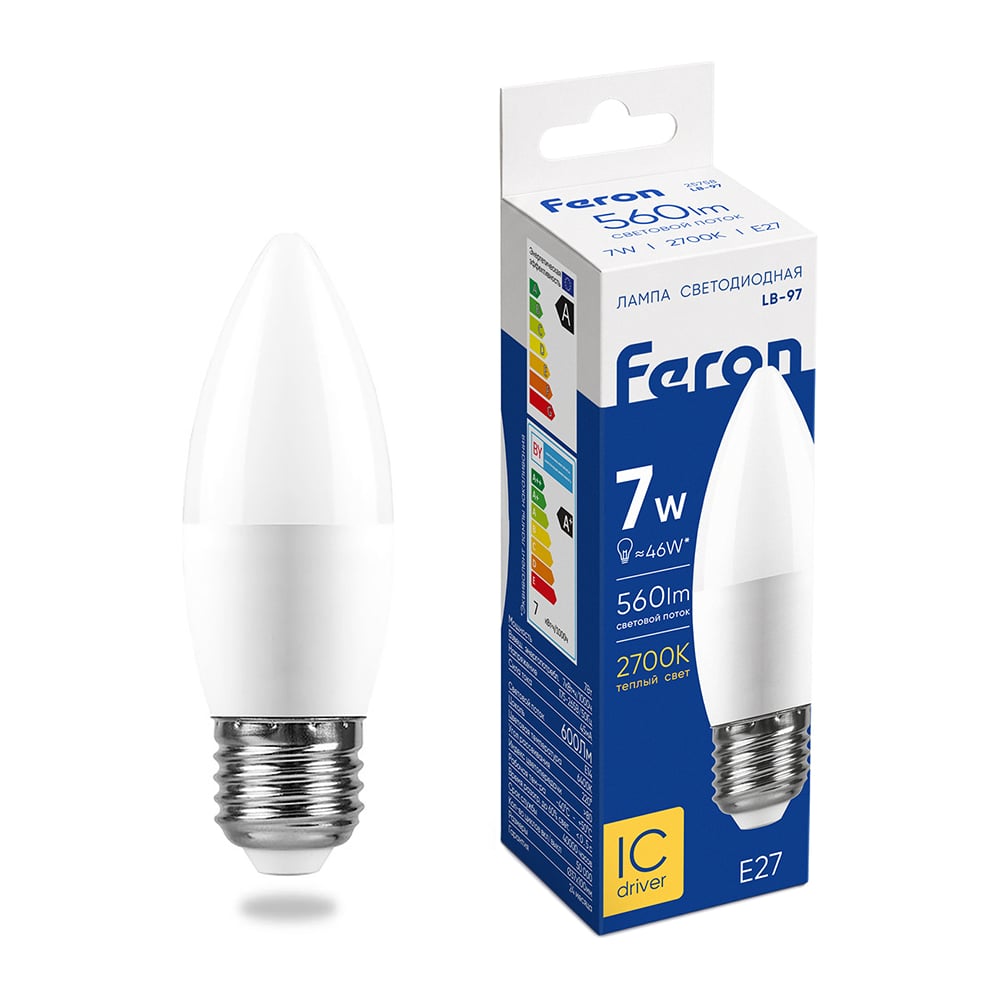 Изображение товара Светодиодная лампа FERON 7W 230V E27 2700K, LB-97 25758