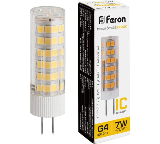 Изображение товара Светодиодная лампа FERON 7W 230V G4 2700K, LB-433 25863