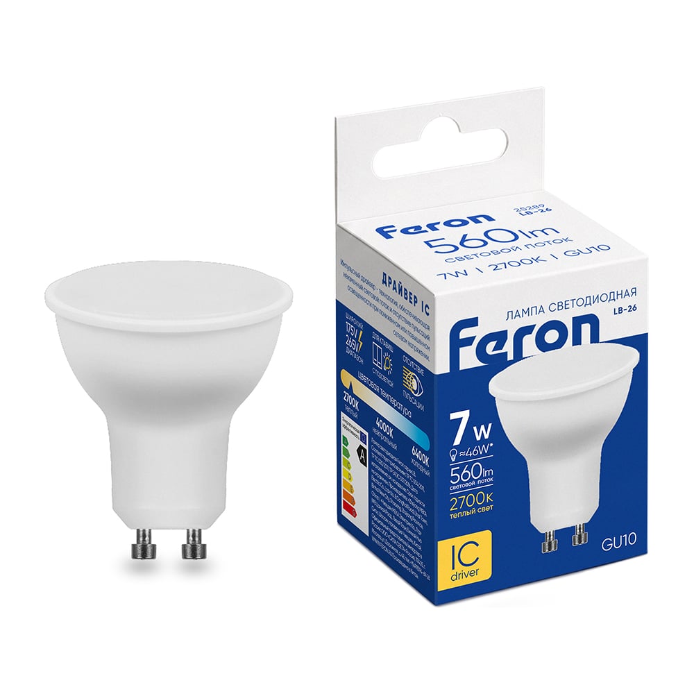 Изображение товара Светодиодная лампа FERON 80LED 7W 230V GU10 2700K, LB-26 25289