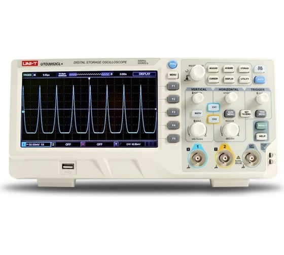Изображение товара Цифровой осциллограф UNI-T UTD2052CEX+ 2 канала 50МГц 1Гв/с, цветной дисплей, USB 00-00011989