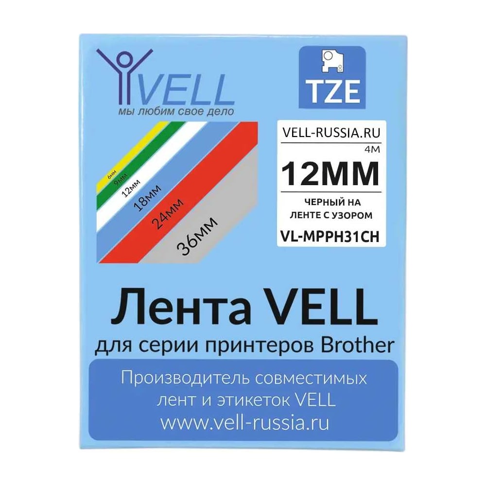 Изображение товара Лента Vell VL-MPPH31CH 12 мм черная с узором для термотрансферной печати