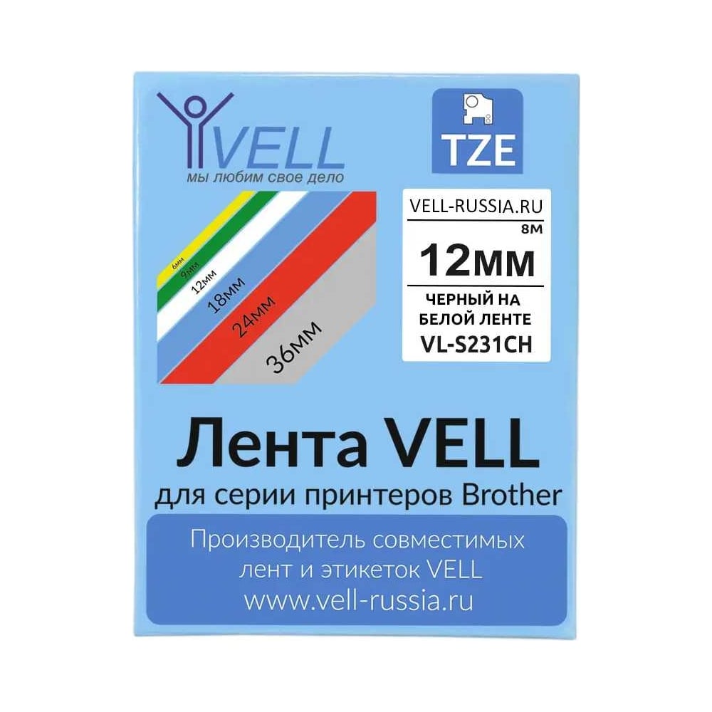 Изображение товара Лента Vell VL-S231CH 12 мм черный на белом для принтеров