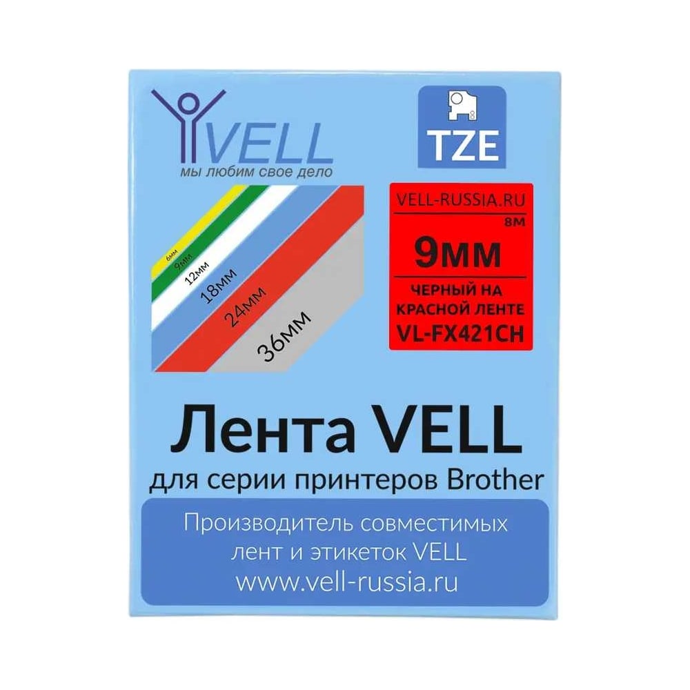 Изображение товара Лента Vell VL-FX421CH шириной 9 мм для принтеров и этикет-оборудования черный на красном