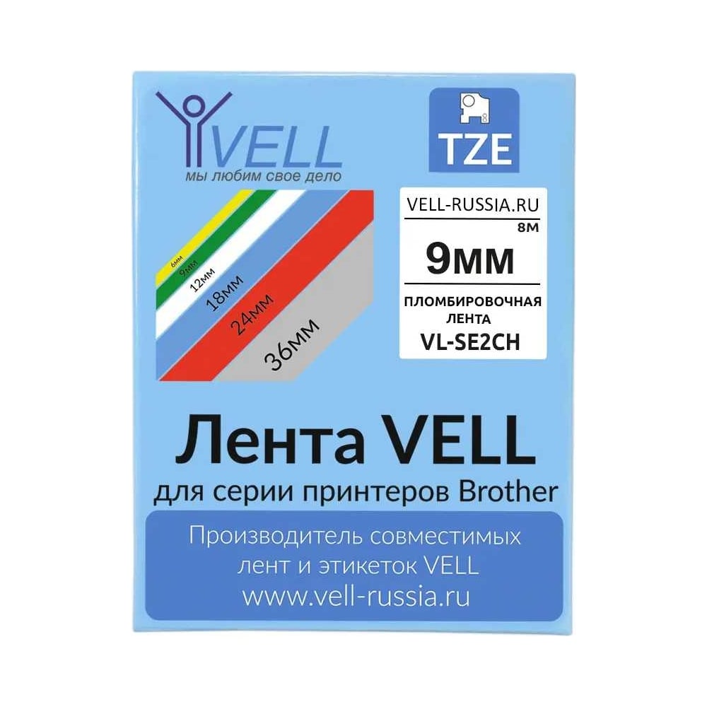 Изображение товара Лента Vell VL-SE2CH для Puty и Brother термотрансферная 9 мм 8 м черный на белом