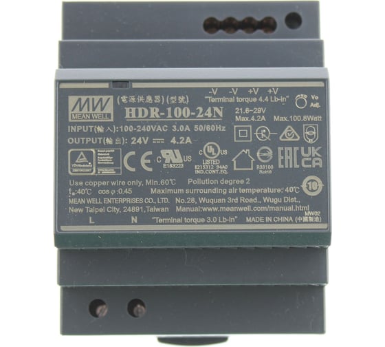 Изображение товара Источник питания Mean Well AC/DC HDR-100-24N 100.8Вт Т02697847