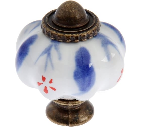 Изображение товара Ручка кнопка ТУНДРА керамическая, расписная с синими узорами 7043266