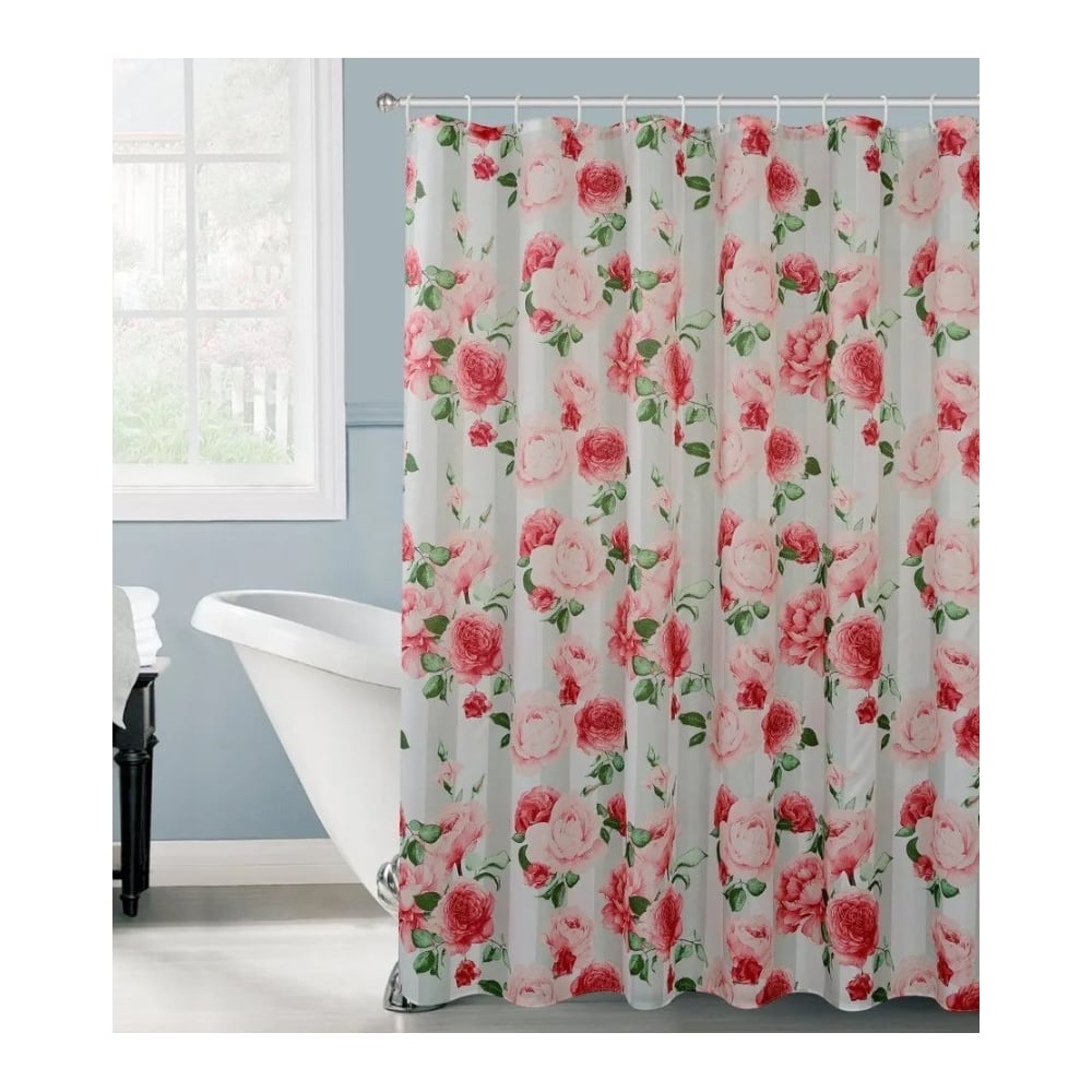 Изображение товара Штора для ванной комнаты Rosenberg R-730227 с цветочным рисунком и кольцами