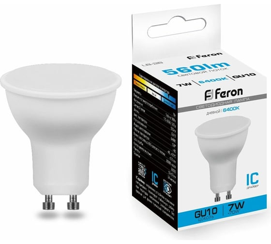 Изображение товара Светодиодная лампа FERON 80LED 7W 230V GU10 6400K, LB-26 25291