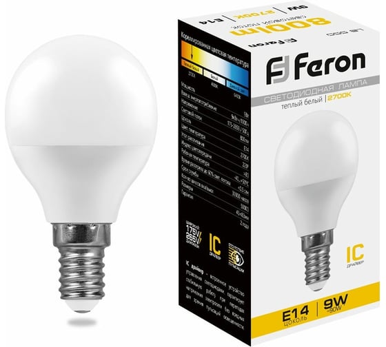 Изображение товара Светодиодная лампа FERON 9W 230V E14 2700K, LB-550 25801