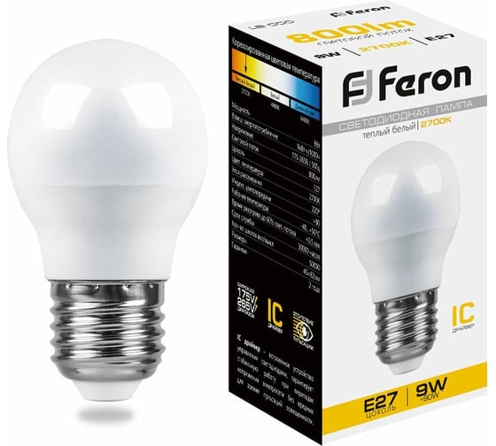 Изображение товара Светодиодная лампа FERON 9W 230V E27 2700K, LB-550 25804
