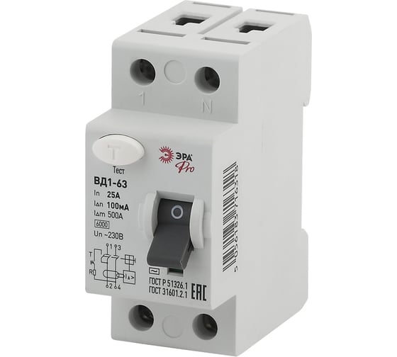 Изображение товара УЗО ЭРА NO-902-56 ВД1-63 1P+N 25А 100мА Б0031895