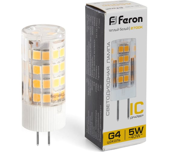 Изображение товара Светодиодная лампа FERON 5W 230V G4 2700K, LB-432 25860