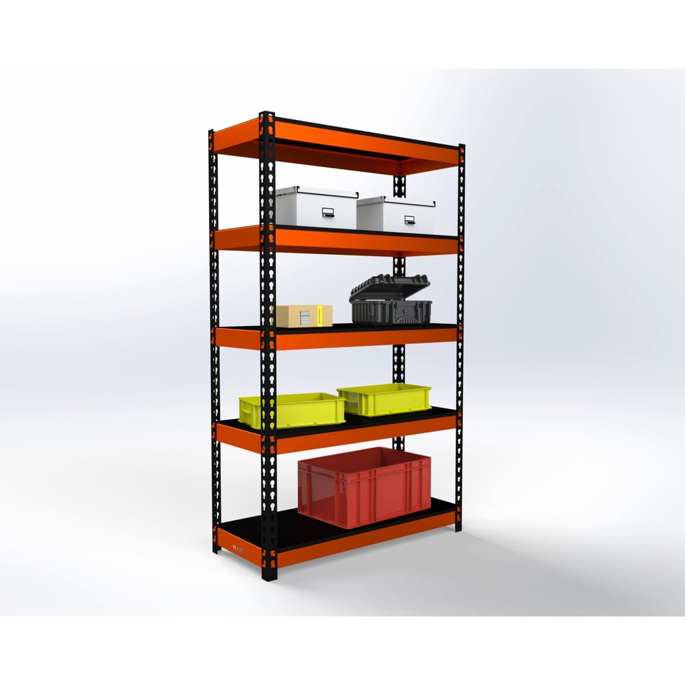 Изображение товара Стеллаж Металекс HARD 2200x1600x500 мм 5 полок оранжево-чёрный