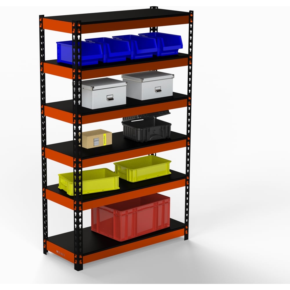 Изображение товара Стеллаж Metalex HARD 2200x1800x600 мм, 6 полок, сталь, оранжево-черный