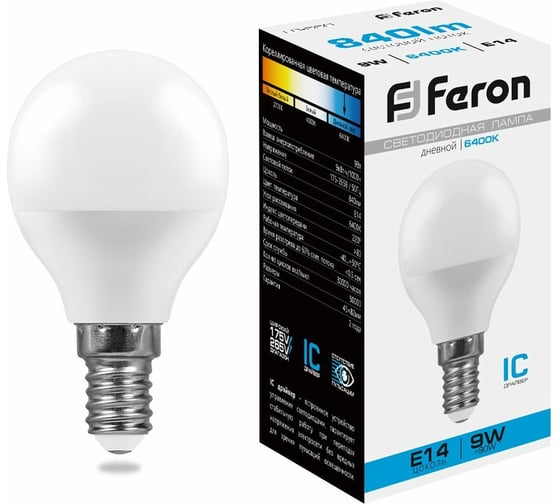 Изображение товара Светодиодная лампа FERON 9W 230V E14 6400K, LB-550 25803