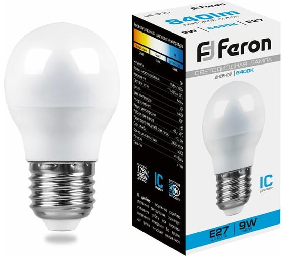 Изображение товара Светодиодная лампа FERON 9W 230V E27 6400K, LB-550 25806