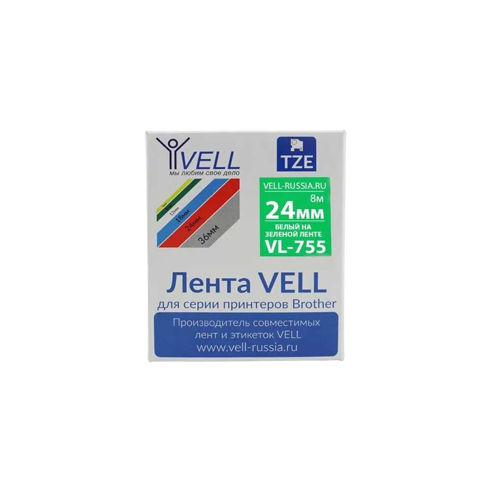 Изображение товара Лента Vell VL-755 24 мм белый на зеленом для Brother PTE550 P900