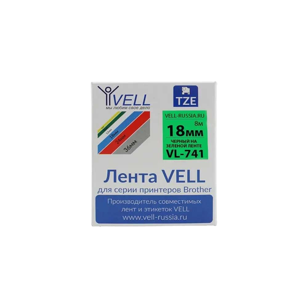 Изображение товара Лента для термотрансферной печати Vell VL-741, 18 мм, черный на зеленом, 8 м