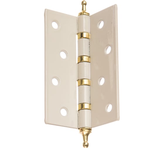 Изображение товара Стальная петля Ренц 100х75х2.5, 4 подшипника, декоративный колпачок, белый/ латунь блестящая, 2 шт. IN100-4BB CH W/PB (2шт)