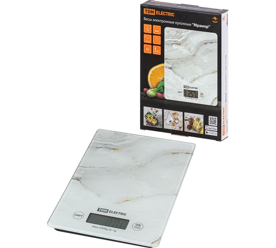 Изображение товара Электронные кухонные весы TDM ELECTRIC "Мрамор", стекло, деление 1 г, максимальная нагрузка 5 кг SQ4025-0004