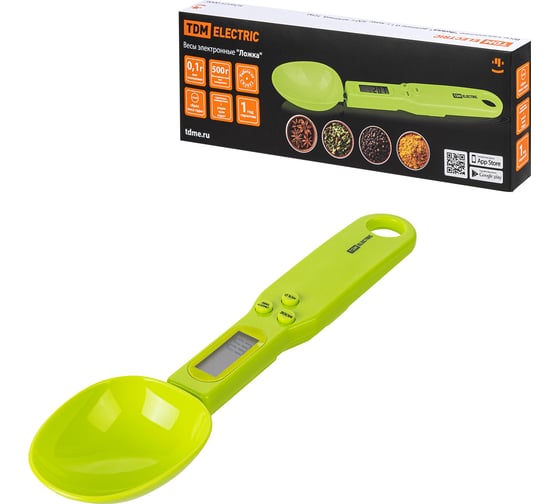 Изображение товара Электронные весы TDM ELECTRIC ложка, деление 0.1 г, макс. 500 г, зеленый, SQ4025-0006