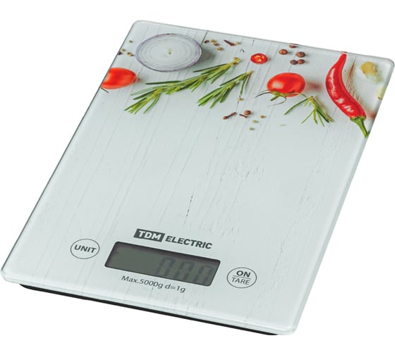 Изображение товара Электронные кухонные весы TDM ELECTRIC "Специи", стекло, деление 1 г, максимальная нагрузка 5 кг SQ4025-0001