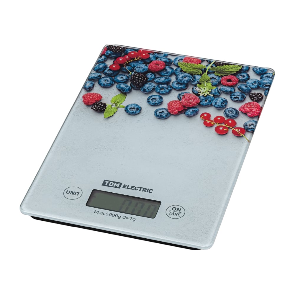 Изображение товара Электронные кухонные весы TDM ELECTRIC "Ягоды", стекло, деление 1 г, максимальная нагрузка 5 кг SQ4025-0002