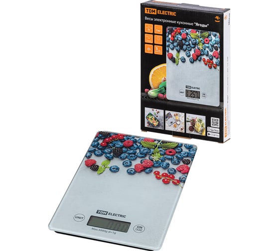 Изображение товара Электронные кухонные весы TDM ELECTRIC "Ягоды", стекло, деление 1 г, максимальная нагрузка 5 кг SQ4025-0002