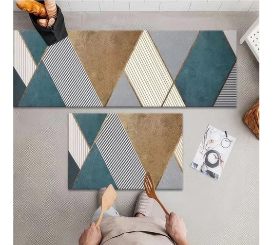 Изображение товара Коврики Homium Home, набор 2шт, цвет бирюзовый/серый/коричневый set2mat05