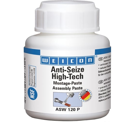 Изображение товара Монтажная паста, антикоррозионное средство, не содержащее металла WEICON Anti-Seize High-Tech 120 г wcn26100012