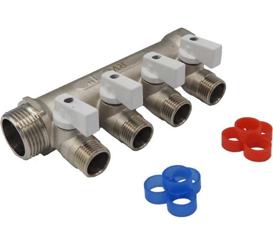 Изображение товара Коллектор Rvc 1 гш-1/2 ш с кранами 4 выхода (под ЕК 16x1/2 ) 01434