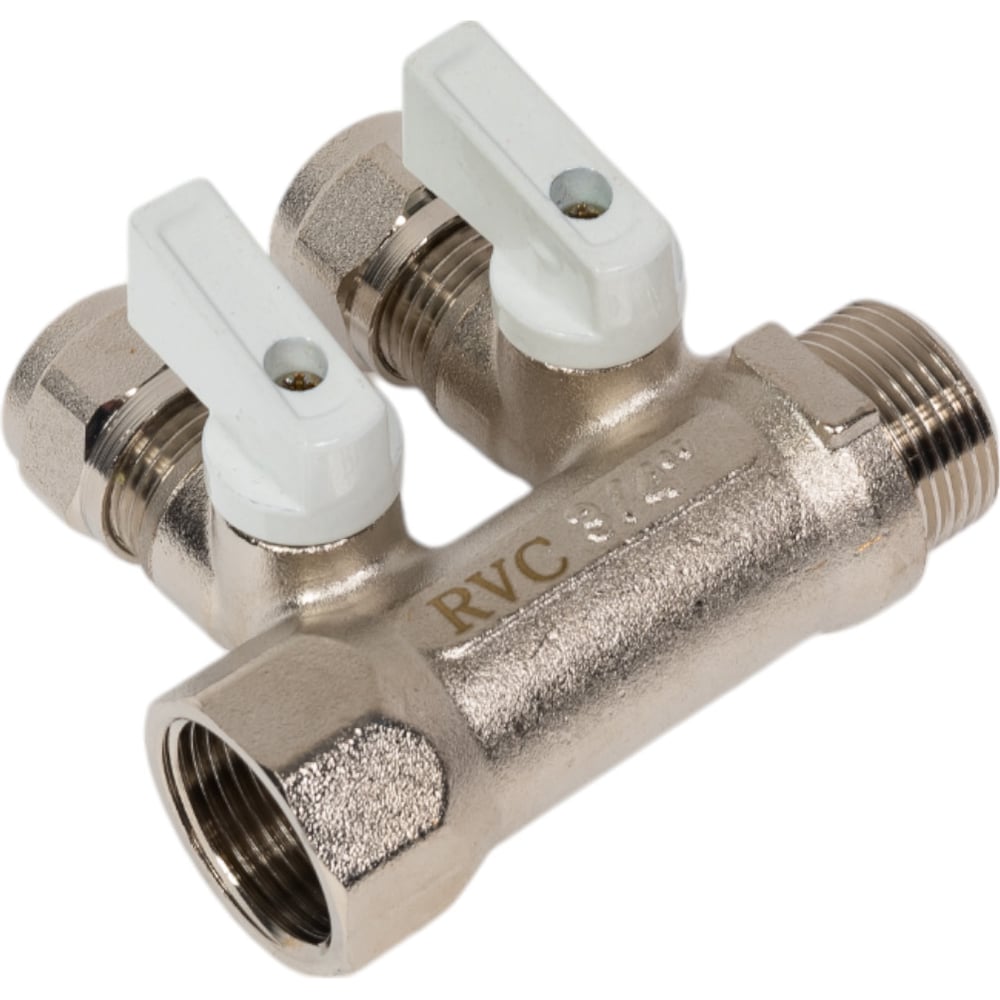 Изображение товара Коллектор Rvc 3/4 гш-1/2 ш с кранами 2 выхода латунь