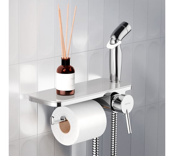 Изображение товара Смеситель монтируемый в стену Damixa Jupiter с гиг. душем и полкой, хром 773500001