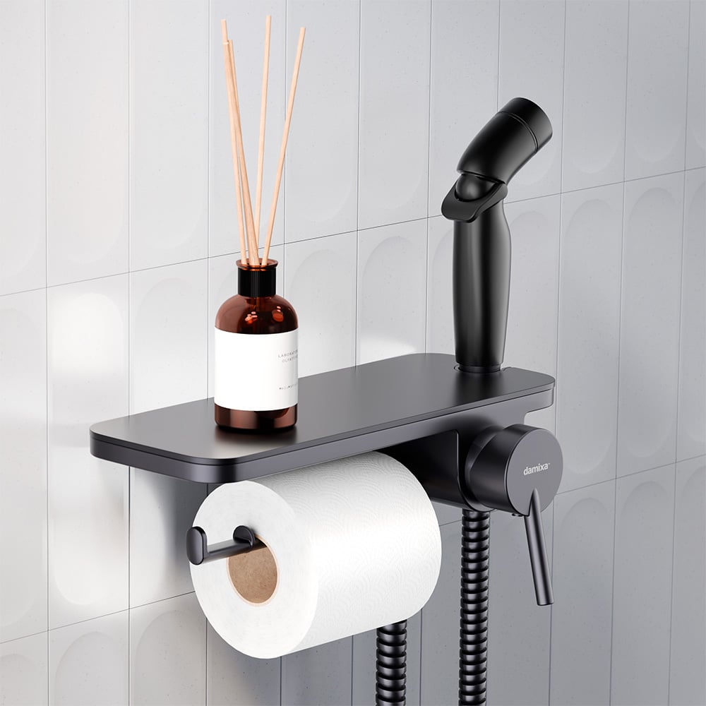 Изображение товара Смеситель Damixa Jupiter для монтажа в стену с гигиеническим душем черный